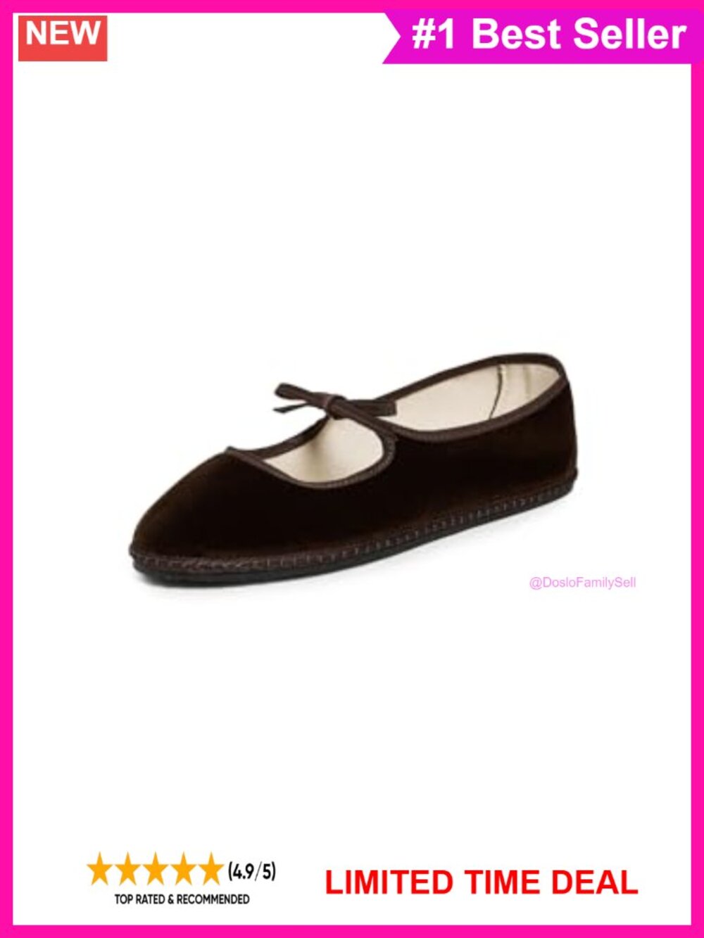 Velvet Mary Jane Flats with Grosgrain Tie and Rubber Sole